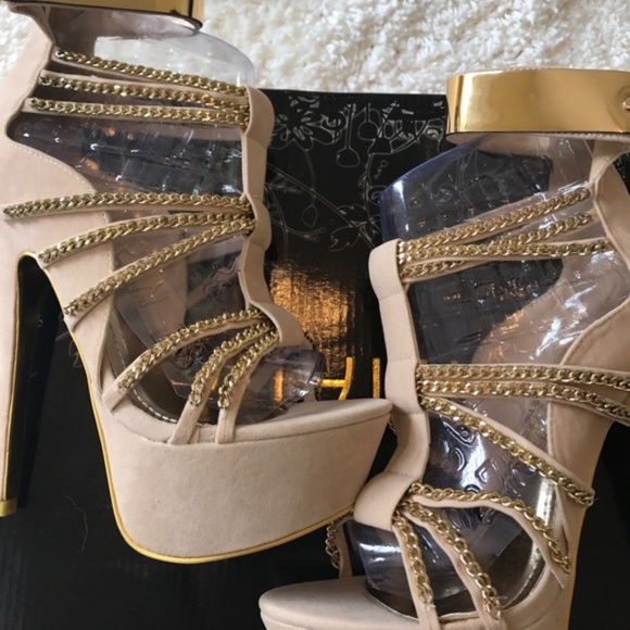 New Liliana Nude gold Chain platform Heel - Picture 4 of 4